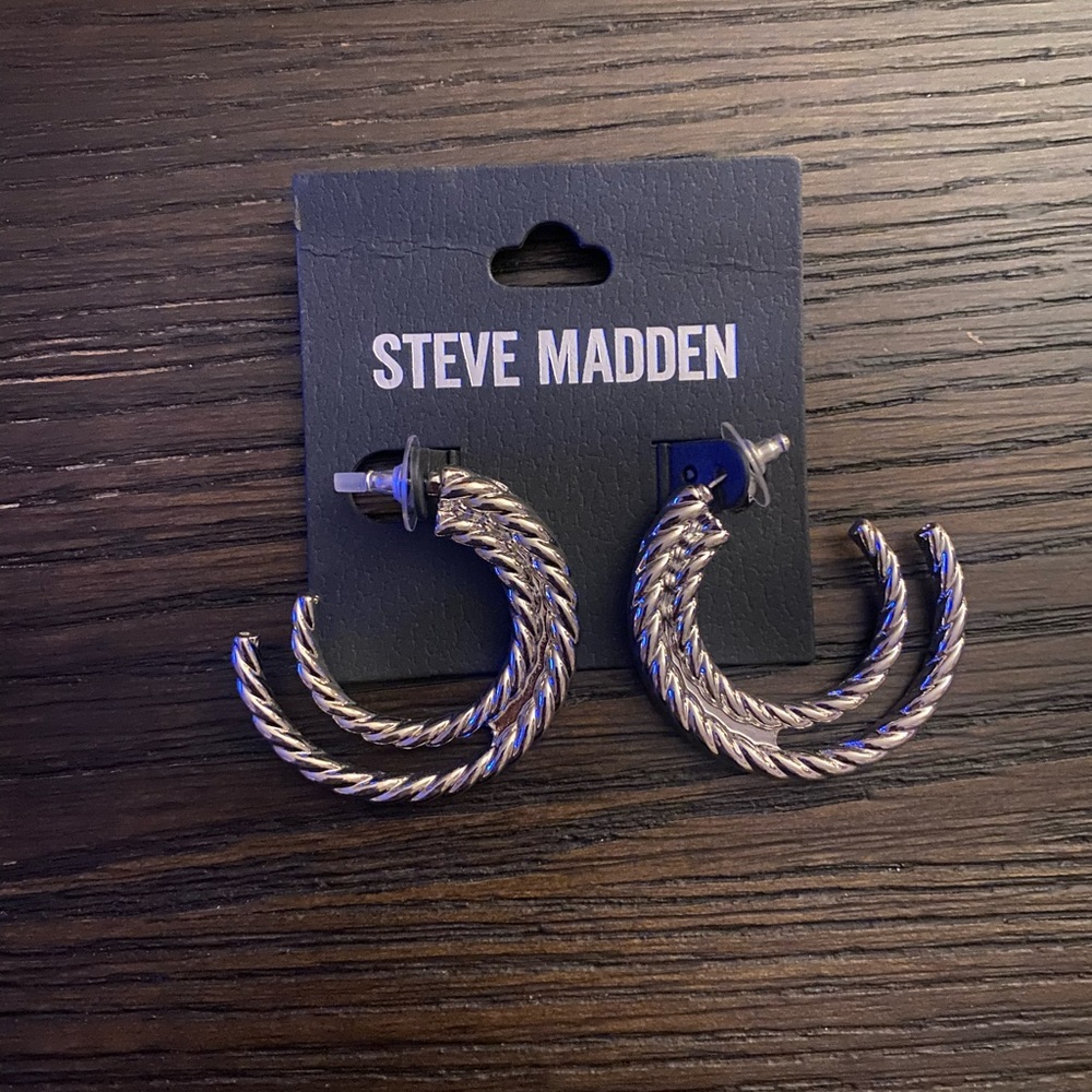 NEW Steve Madden silver twisted half hoop earrings